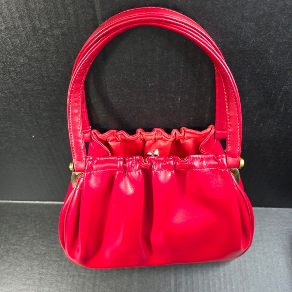 Vintage JR Florida USA Red Kiss Lock Handbag Blue Interior 1960s Retro Style